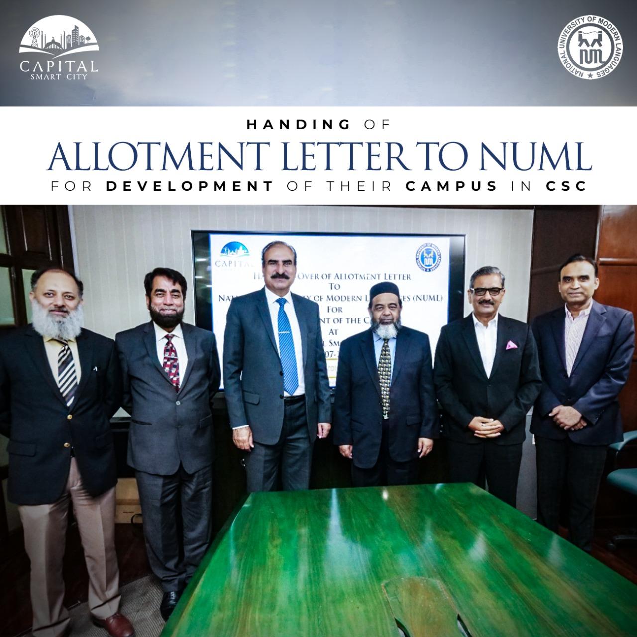 Handing Of Allotment Letter to NUML for Development of their Campus in Capital Smart City