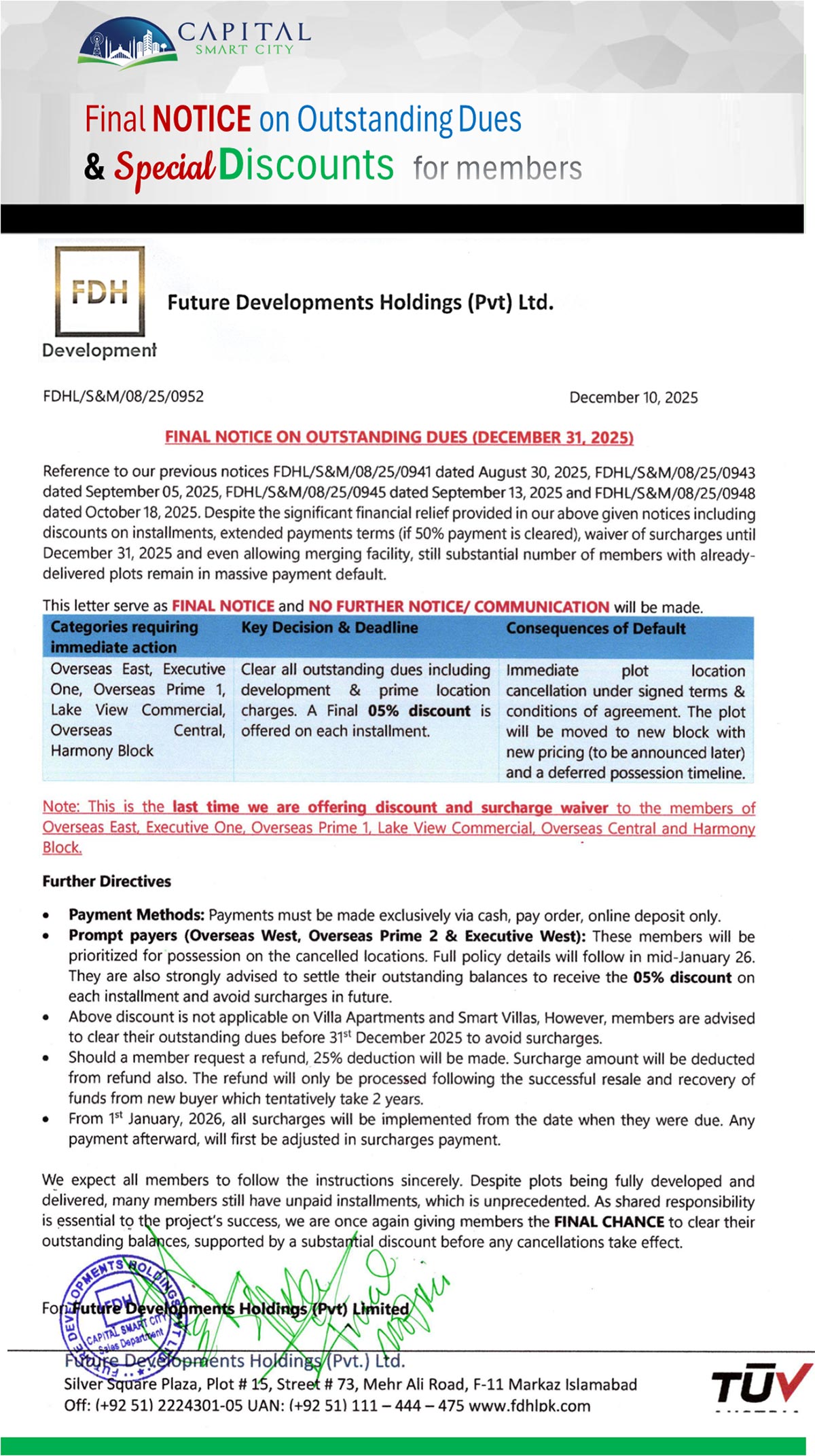 FINAL NOTICE! & Special Discounts Offer for members