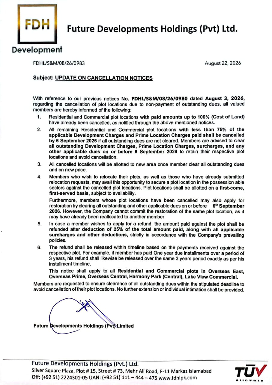 Update on Cancellation Notices