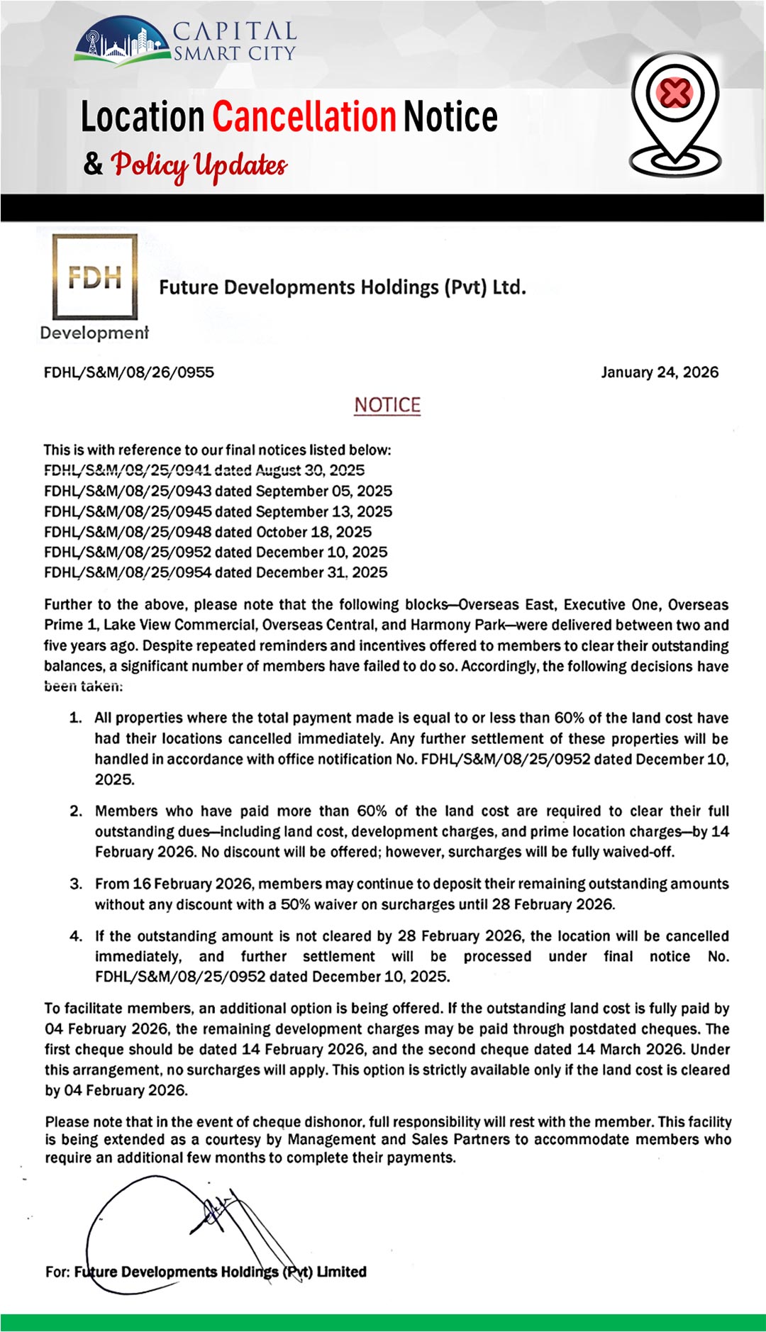 Location Cancellation Notice & New Policy Updates